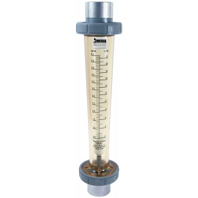 Polysulfone High Volume Panel Mount Flow Meter with Polysulfone Connections - Water (GPM/LPM), No Valve