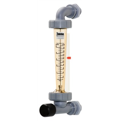 Polysulfone Panel Mount Flow Meter with Polysulfone Connections - Water, 4" GPM/LPM Scales, Adjustable Needle Valve