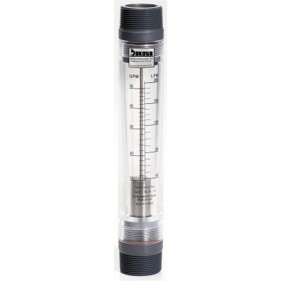 High Volume Acrylic In-Line Flow Meter with 316 Stainless Steel Guide Rods, PVC Connector, No Valve - Water