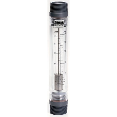 High Volume Acrylic In-Line Flow Meter with 316 Stainless Steel Guide Rods, PVC Connector, No Valve - Water