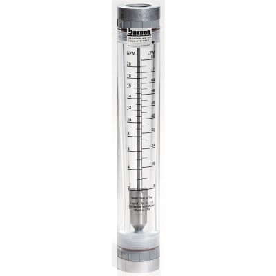 Acrylic In-Line Flow Meter with 316 Stainless Steel Guide Rods, Polypropylene Connector, No Valve - Water