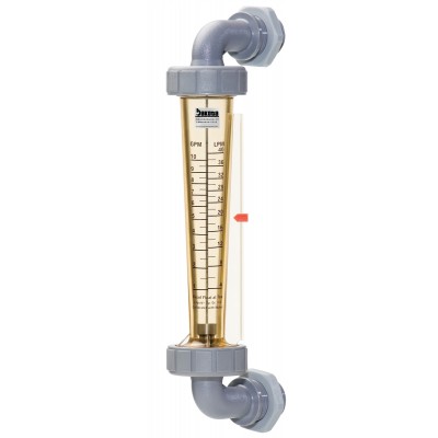 Polysulfone Panel Mount Flow Meter with Polysulfone Connections - Water, 4" GPM/LPM Scales, No Valve
