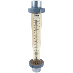 Polysulfone High Volume Panel Mount Flow Meter with Polysulfone Connections - Water (GPM/LPM), No Valve