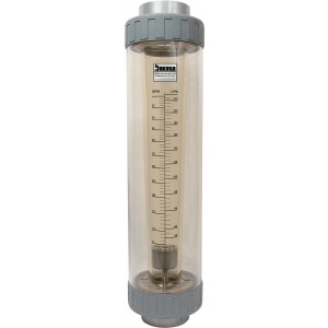 Polysulfone High Volume In-Line Flow Meter with Polysulfone Connections - Water (GPM/LPM), Polycarbonate Shield