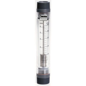 High Volume Acrylic In-Line Flow Meter with 316 Stainless Steel Guide Rods, PVC Connector, No Valve - Water