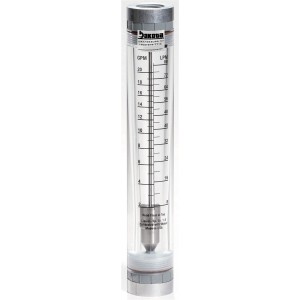 Acrylic In-Line Flow Meter with 316 Stainless Steel Guide Rods, Polypropylene Connector, No Valve - Water