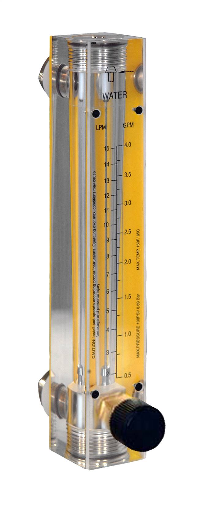Helium Flow Meters - Acrylic,  Brass Fittings, Valve Included 