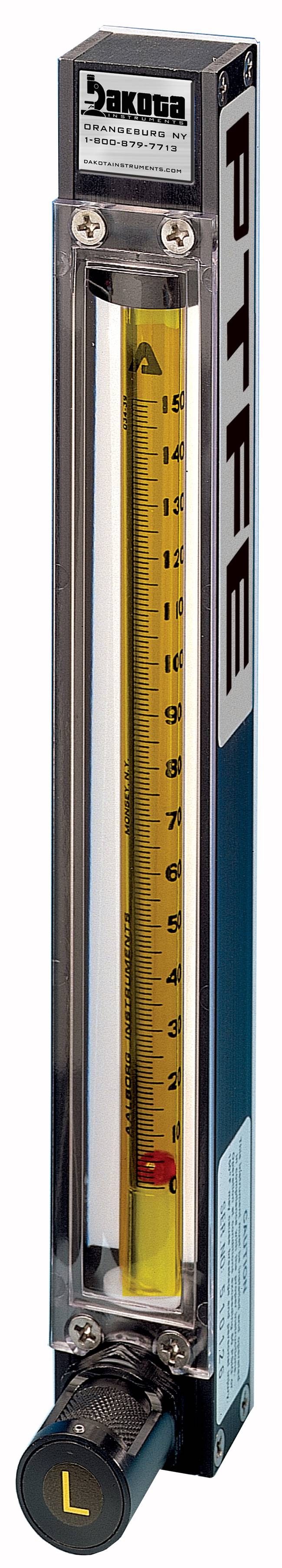 150mm PTFE Encased Glass Tube Flow Meter with CV Utility Valve, 1/8" FNPT Adapter