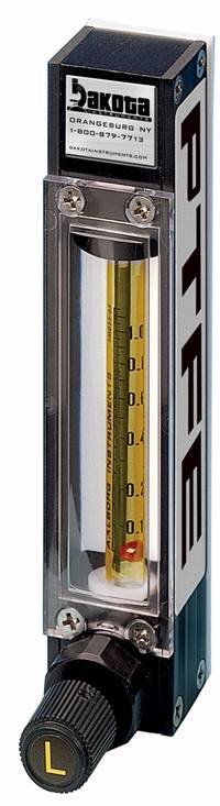 65mm PTFE Encased Glass Tube Flow Meter with CV Utility Valve, 1/8" FNPT Adapter