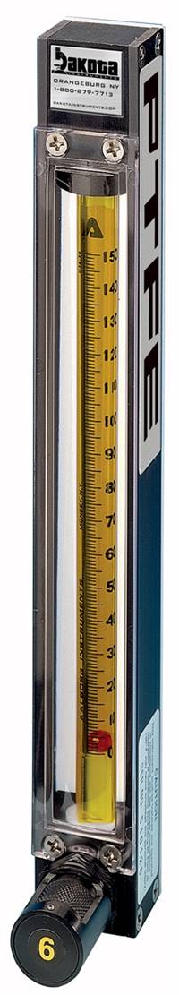 150mm PTFE Encased Glass Tube Flow Meter with MFV High Precision Valve, 1/8" FNPT Adapter