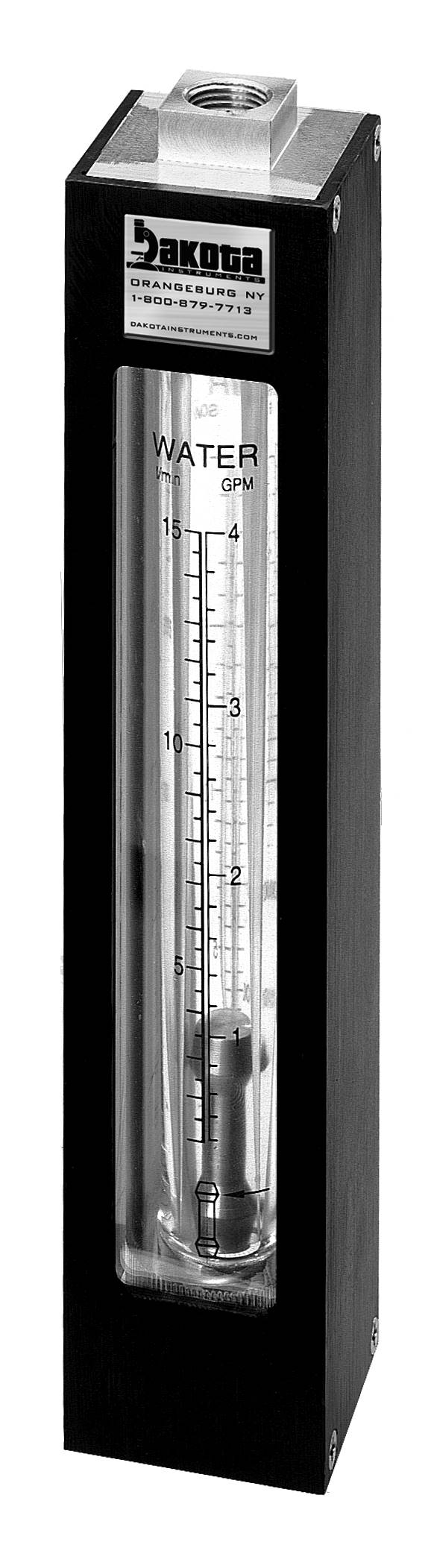 Encased Glass Tube In-Line Flow Meter, Brass 3/8" FNPT Adapter, No Valve