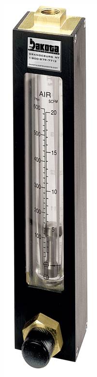 Encased Glass Tube In-Line Flow Meter with Valve, Brass 3/8" FNPT Adapter