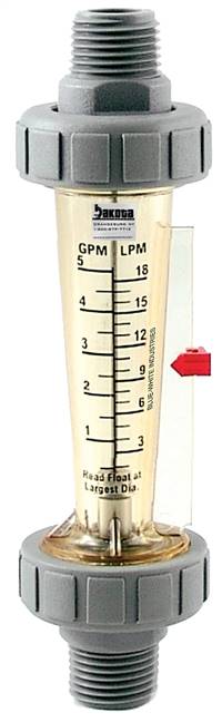 Polysulfone In-Line Flow Meter with Polysulfone Connection - Water, 2" GPM/LPM or GPH/LPH Scales, No Valve