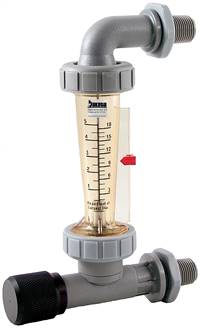 Polysulfone Panel Mount Flow Meter with Polysulfone Connections - Water, 2" GPM/LPM or GPH/LPH Scales, Adjustable Needle Valve