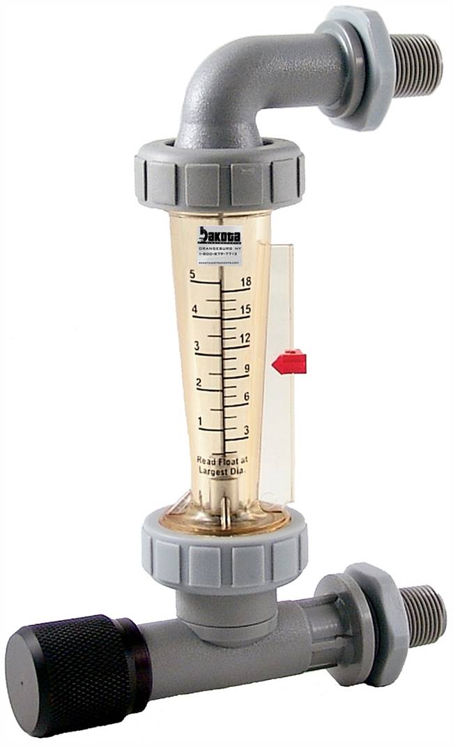 Polysulfone Panel Mount Flow Meter with Polysulfone Connections - Water, 2" GPM/LPM or GPH/LPH Scales, Adjustable Needle Valve