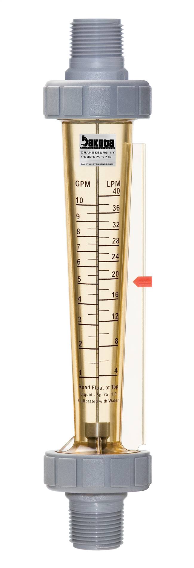 Flow Range: 1.0 - 10 GPM, 4.0 - 40.0 LPM, Height: 10", Float: 316 SS, Adapter: 1/2" MNPT Polysulfone