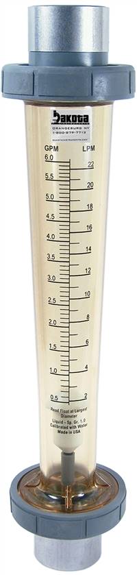Polysulfone High Volume Panel Mount Flow Meter with Polysulfone Connections - Water (GPM/LPM), No Valve