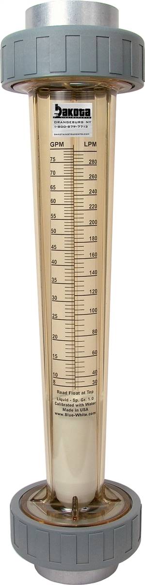Polysulfone High Volume In-Line Flow Meter with 2" FNPT Polysulfone Connections - Water (GPM/LPM)