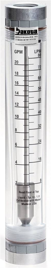 Acrylic In-Line Flow Meter with 316 Stainless Steel Guide Rods, Polypropylene Connector, No Valve - Water