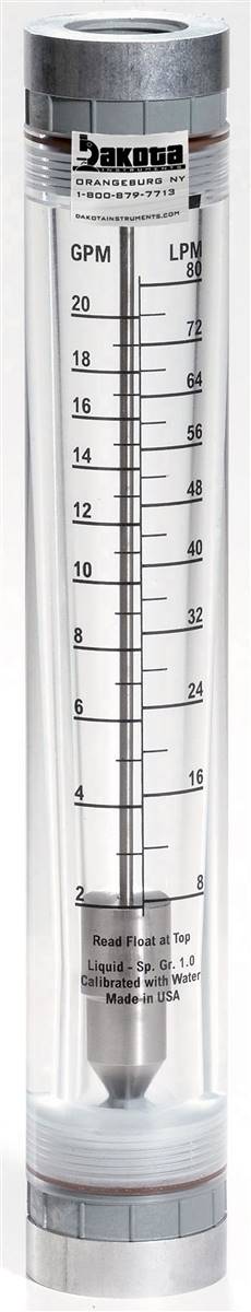 Acrylic In-Line Flow Meter with 316 Stainless Steel Guide Rods, Polypropylene Connector, No Valve - Water