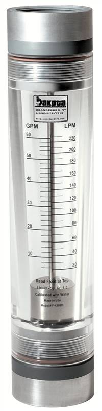 High Capacity Acrylic In-Line Flow Meter with 316 Stainless Steel Guide Rod, PVC Connector, No Valve - Water
